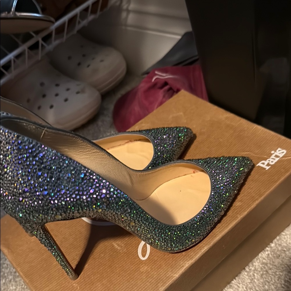 Louboutin Pigalle 100 Surde Silver High Heels - Picture 10 of 12